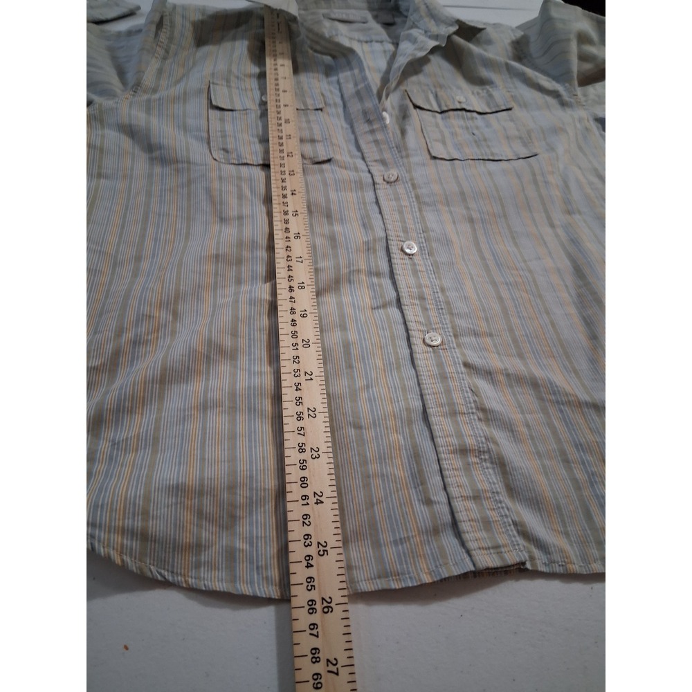Kate Hill Women Blue Orange Striped Button Down Roll Tab Sleeve Shirt 14W - Picture 7 of 9